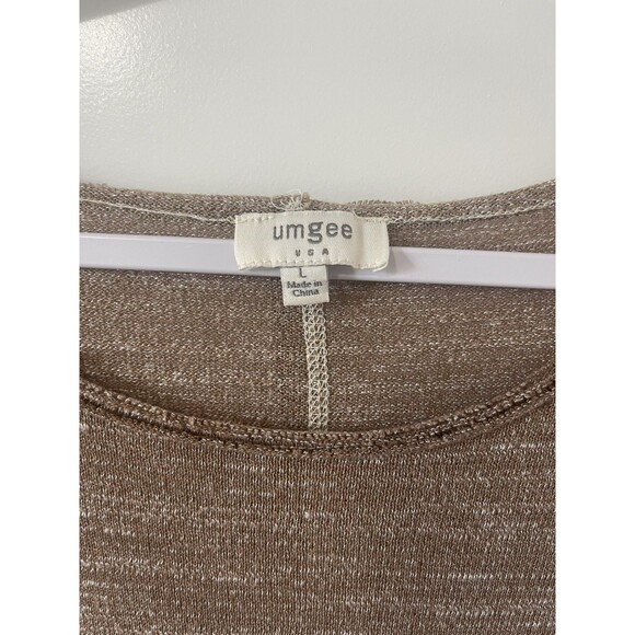 Umgee Womens Top Tunic Oversized L Brown Raw Hem Terry knit patchwork - Picture 4 of 4